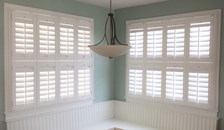 New Brunswick white shutters in booth